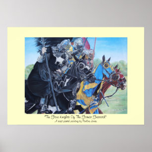 Affiche medieval knights jousting on horses historic art