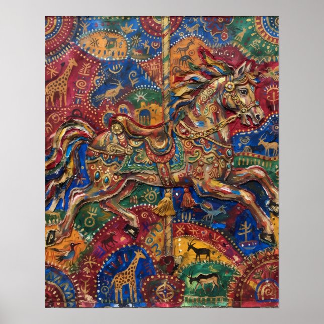 Affiche médiévale de cheval celtique colorée (Devant)