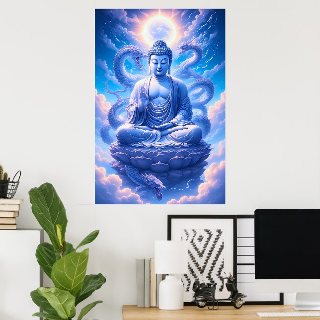 Affiche Méditation Bouddha Dragon Mystique (Bureau à domicile)