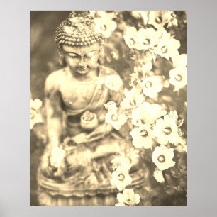 Affiche *~* Méditation Bouddha Zen Méditer Fleurs Or