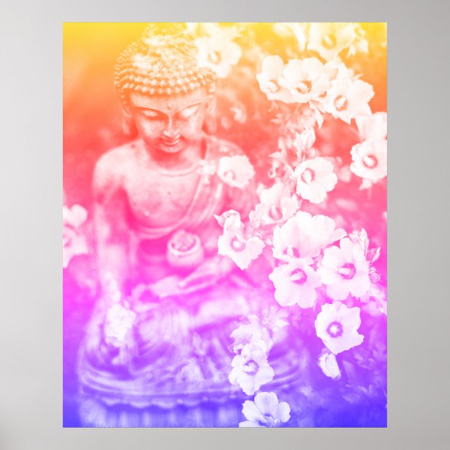 Affiche *~* Méditation Bouddha Zen Méditer Floral Bold (Devant)