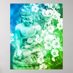 Affiche *~* Méditation Bouddha Zen Méditer Ombre Floral Fl