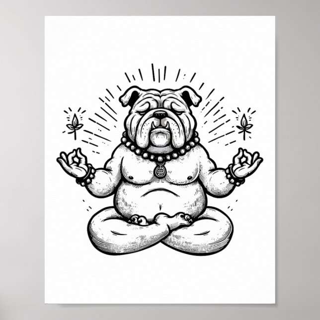 Affiche Méditation Bouledogue Pose de yoga Animal relaxant (Devant)