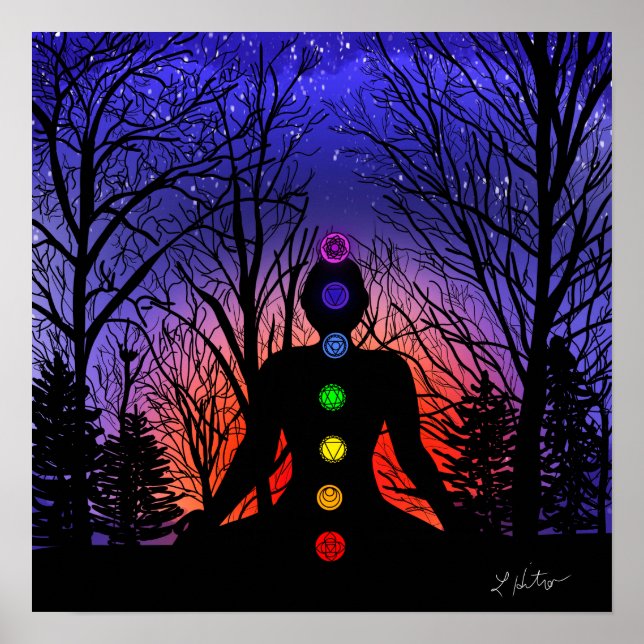 Affiche Méditation dans le parc | Yoga, arbres et coucher  (Devant)