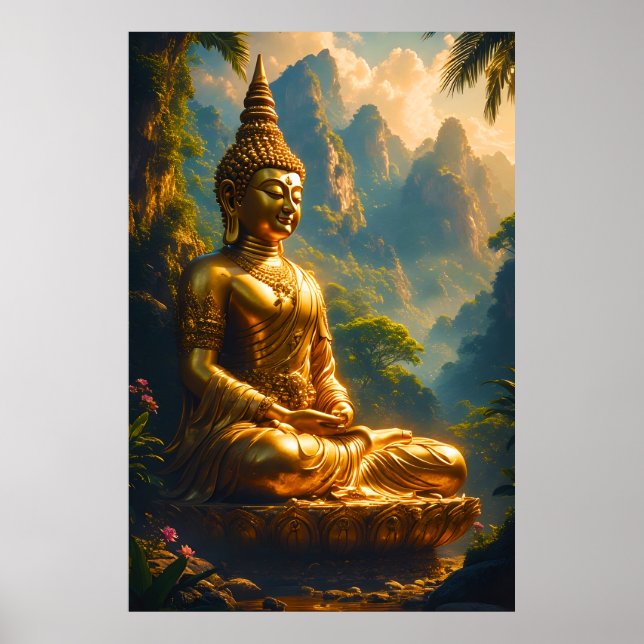 Affiche Méditation dorée dans les sommets thaïlandais (Devant)