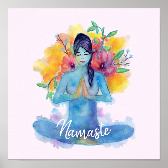 Affiche Méditation en aquarelle Namaste avec texte (Devant)