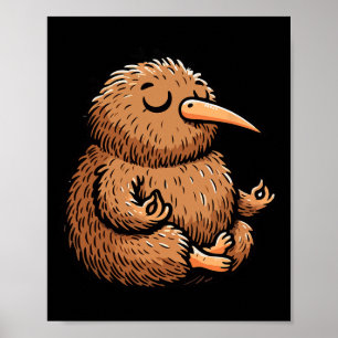 Affiche Méditation Kiwi Oiseau Pose de Yoga Animal Relaxan