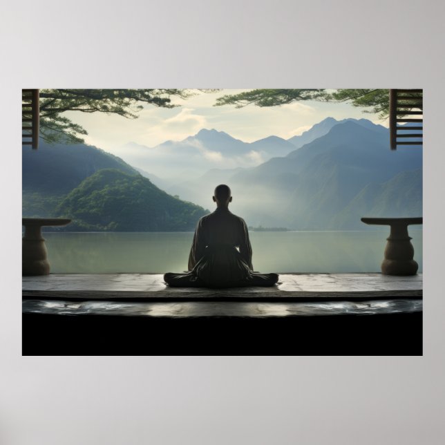 Affiche Méditation Moine nature paisible (Devant)