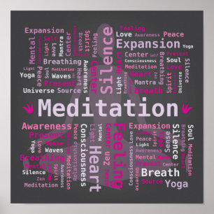 Affiche Méditation Mot Cloud Tagin rose et violet couleurs