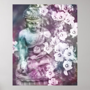 Affiche *~* Méditation Pastel Zen Bouddha Méditer Fleurs