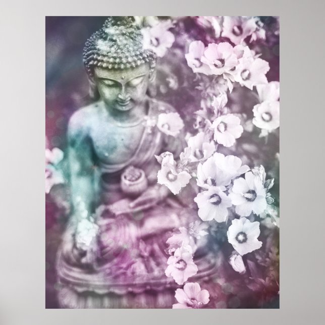 Affiche *~* Méditation Pastel Zen Bouddha Méditer Fleurs (Devant)