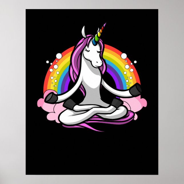 Affiche Méditation Zen de Yoga Unicorne magique Arc-en-cie (Devant)