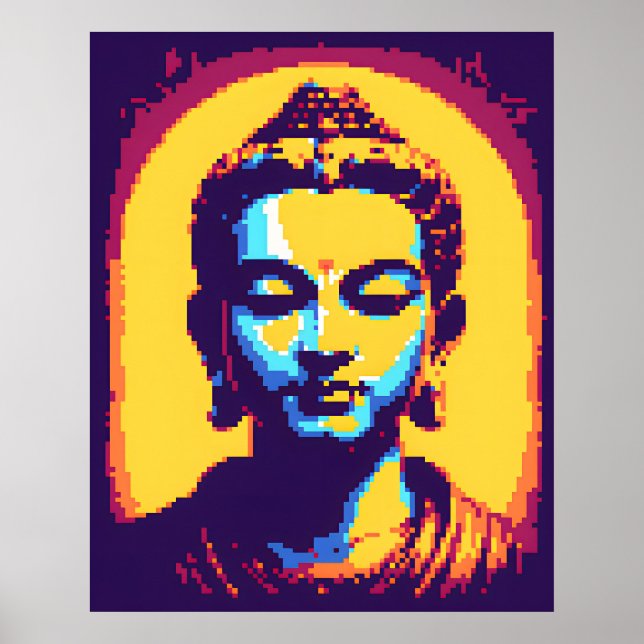 Affiche Méditer Bouddha Colorful Pixel Art (Devant)