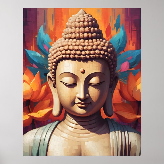 Affiche Méditer le portrait de Bouddha | Pixel Art (Devant)