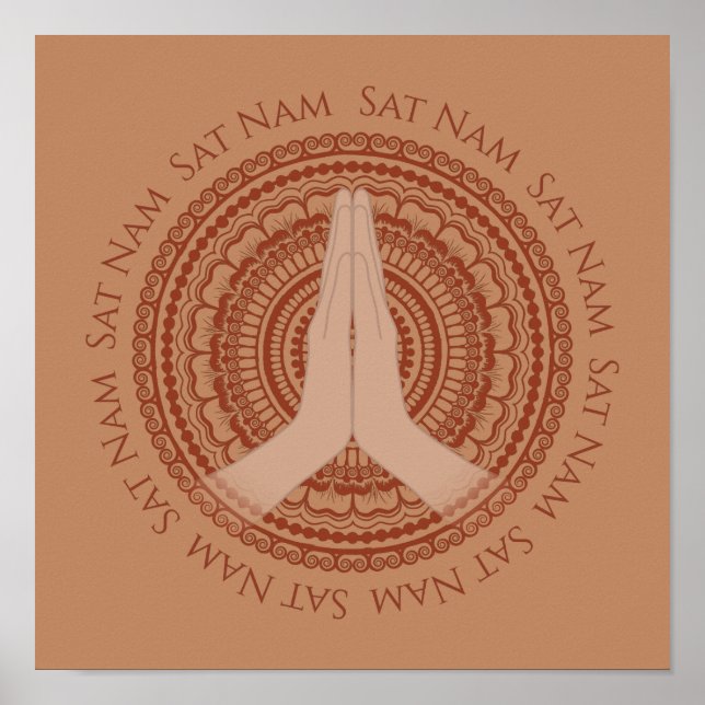 Affiche Méditer les mains Sat Nam Mandala Rose Beige Impri (Devant)