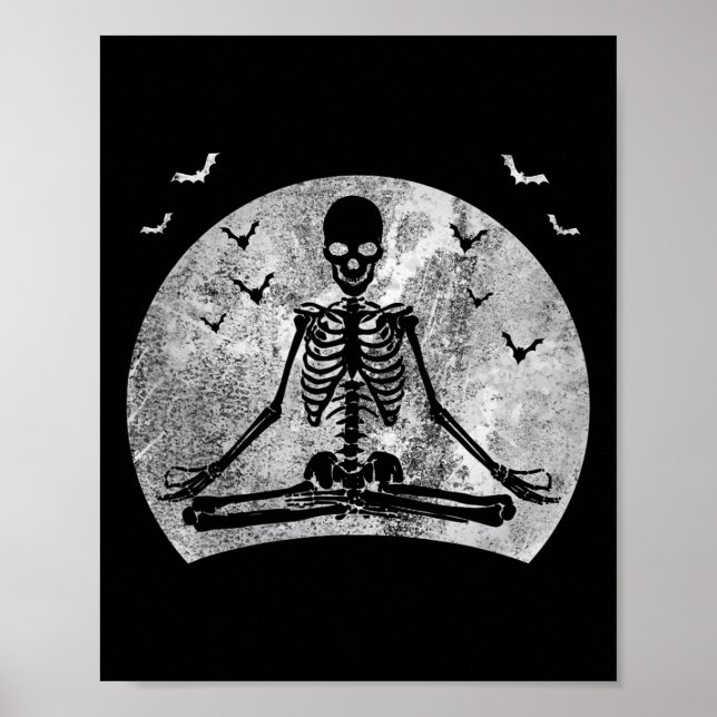 Affiche Méditer Skeleton Yoga Lover Halloween Coût Lune (Devant)