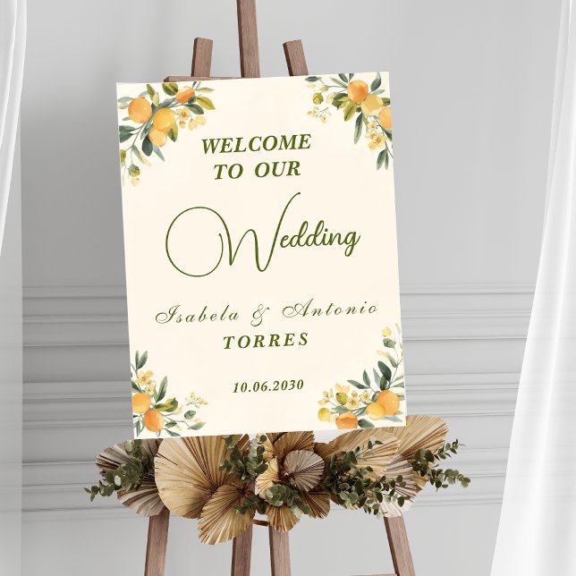 Affiche Mediterranean Botanical Lemon Olive Wedding Sign (Créateur téléchargé)