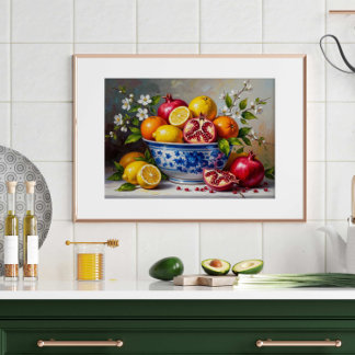 Affiche Mediterranean Fruit Bowl Still Life Oil Painting