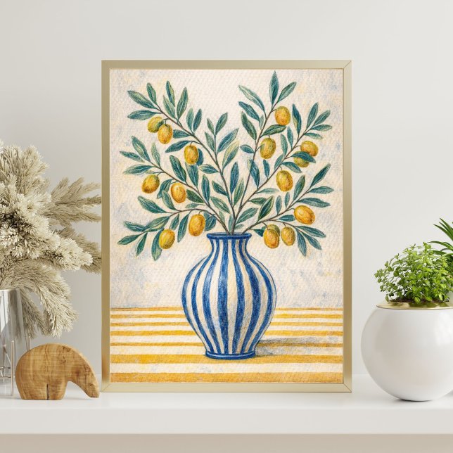 Affiche Mediterranean Lemon Branch in Blue Vase – Rustic (Créateur téléchargé)