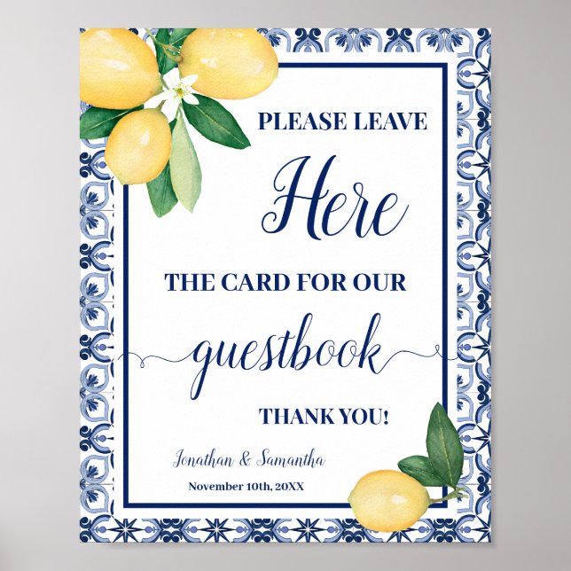 Affiche Mediterranean Lemon Leave Card Here Wedding Shower (Devant)