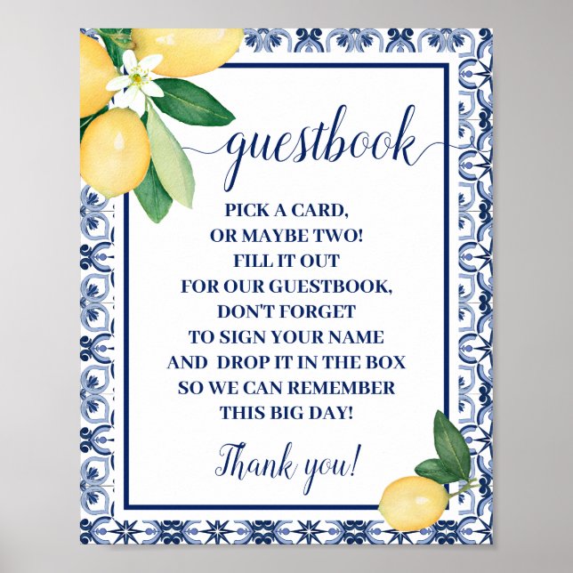 Affiche Mediterranean Lemons Guestbook Wedding Sign (Devant)