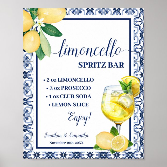 Affiche Mediterranean Limoncello Spritz Bar Wedding Shower (Devant)