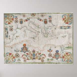 Affiche Mediterranean Sea Old Map
