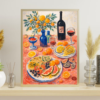 Affiche Mediterranean Table Still Life – Wine, Citrus