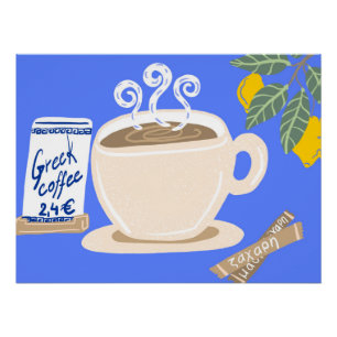 Affiche Méditerranéenne Café Grec et Branche de Ci
