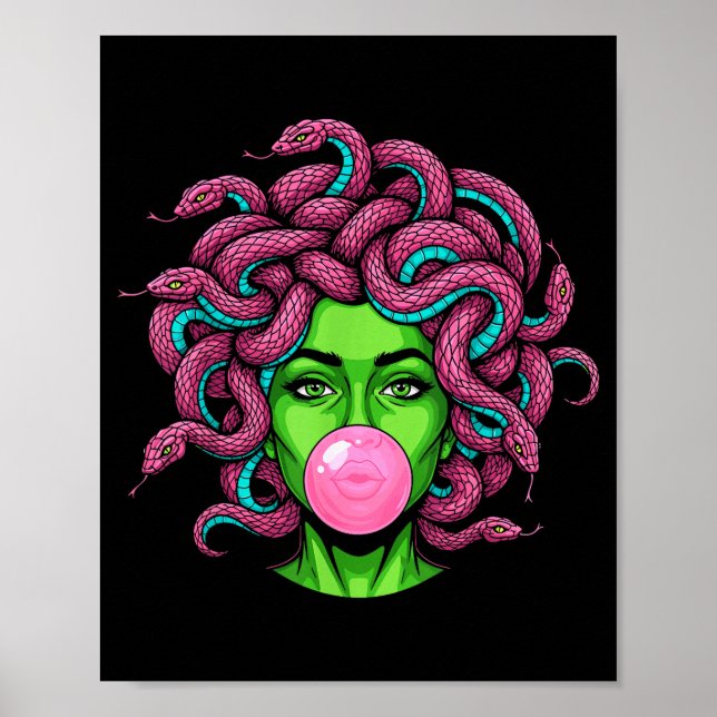 Affiche Medusa Blowing Bubblegum P Art Mythology Design  (Devant)