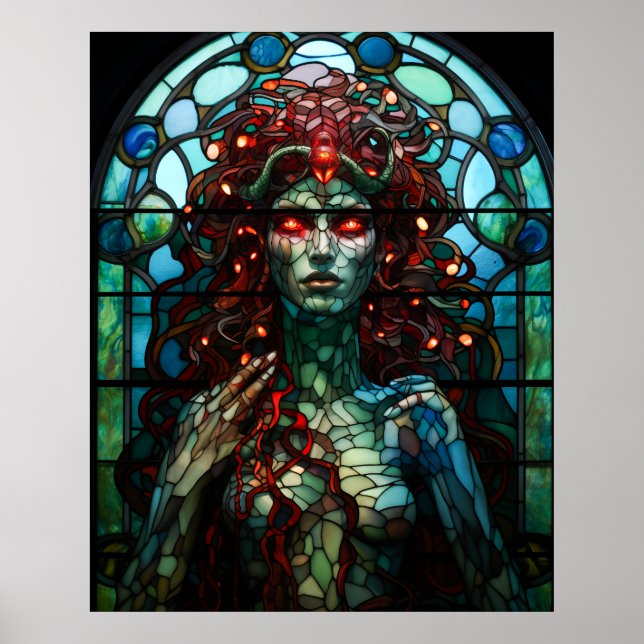 Affiche Medusa - Fenêtre en verre tendu Style Tiffany (Devant)