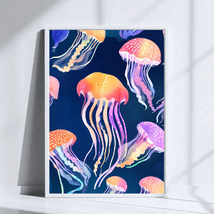 Affiche Méduse Colorée Océan Animal Art Aquarelle