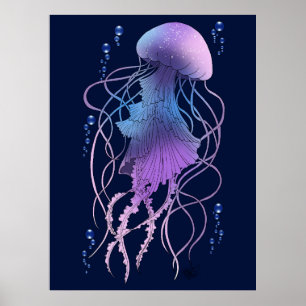 Affiche Méduse Éthérée Violet Bleu