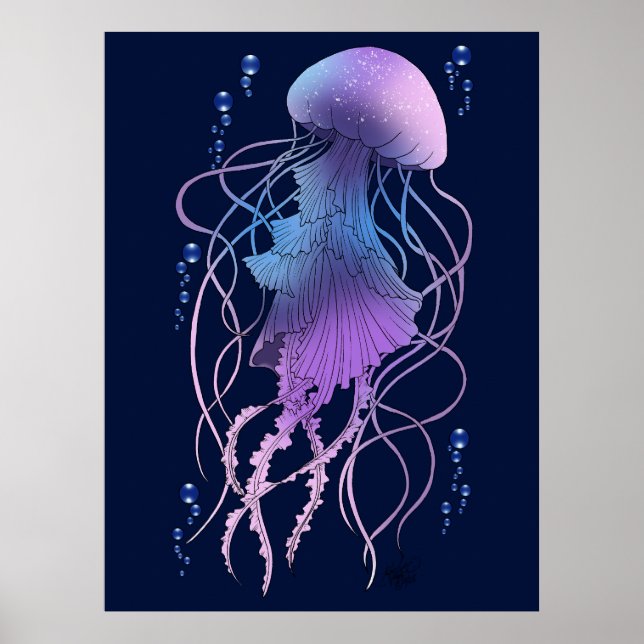 Affiche Méduse Éthérée Violet Bleu (Devant)