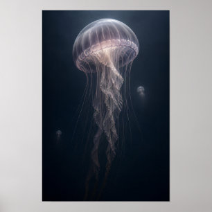 Affiche Méduse translucide dans l'océan bleu profond Art m