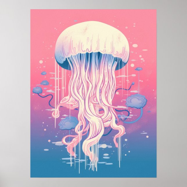 Affiche Méduses rêveuses aux teintes océaniques (Devant)