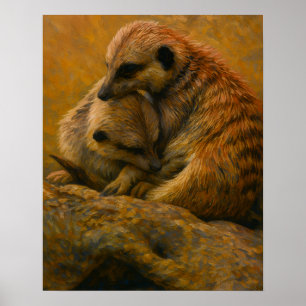 Affiche Meerkat Cuddle - Peinture faunique tonique Terre