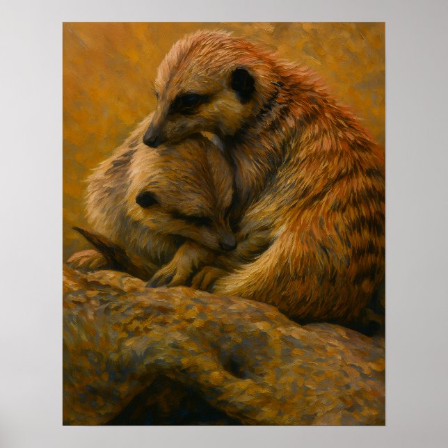 Affiche Meerkat Cuddle - Peinture faunique tonique Terre (Devant)
