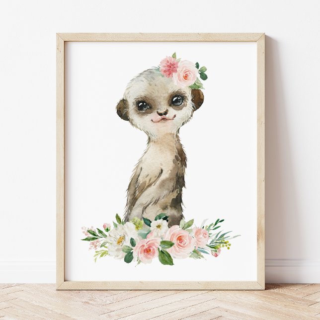 Affiche Meerkat, Safari, Fleurs Roses, Pépinière (Créateur téléchargé)