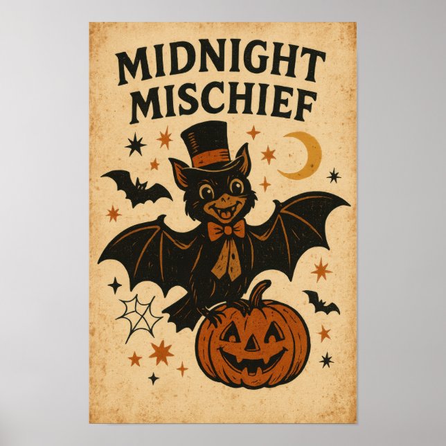 Affiche Méfait de minuit d'Halloween vintage (Devant)
