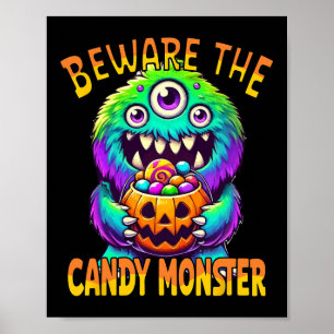 Affiche Méfiez-vous du mignon monstre d'Halloween Candy