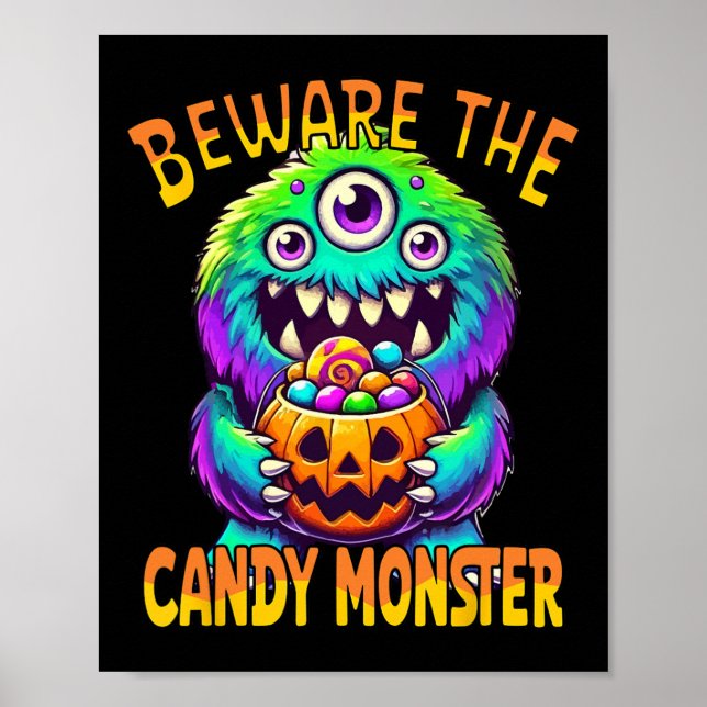 Affiche Méfiez-vous du mignon monstre d'Halloween Candy (Devant)