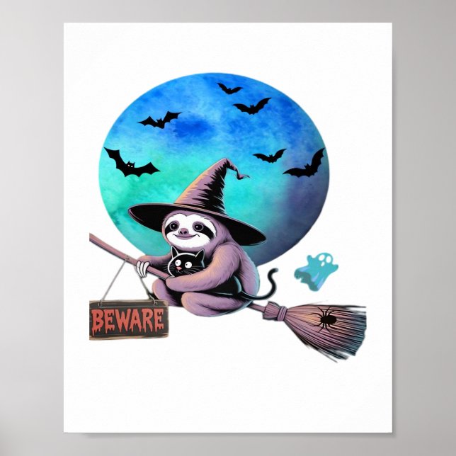 Affiche Méfiez-vous joli sorcier Sloth volant sur Broom Ha (Devant)