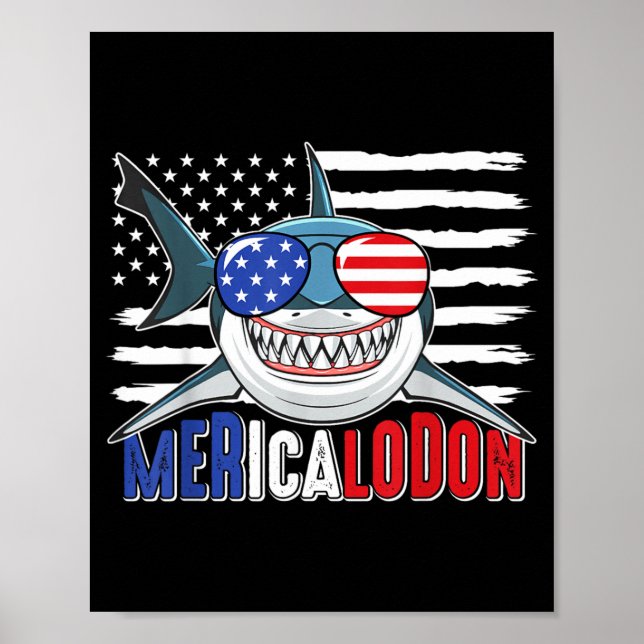 Affiche Mégalodon américain drôle du 4 juillet Mérica Requ (Devant)