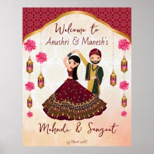 Affiche Mehndi sangeet dansant couple indien lotus Arabe