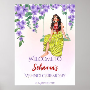 Affiche Mehndi sangeet violet fleurs violettes mariée indi