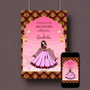 Affiche Mehndi signe de bienvenue dansant maroon de la mar