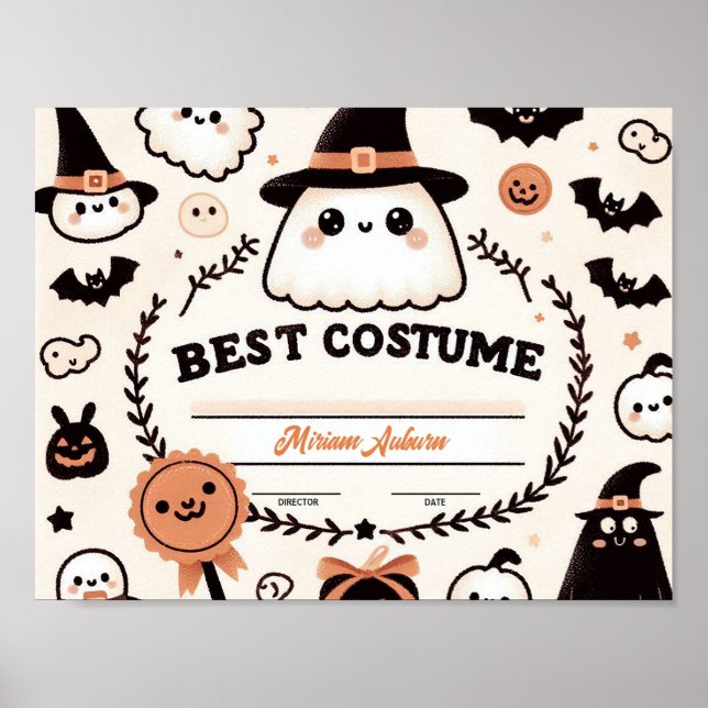 Affiche Meilleur Certificat de Costume - Joli thème fantôm (Devant)