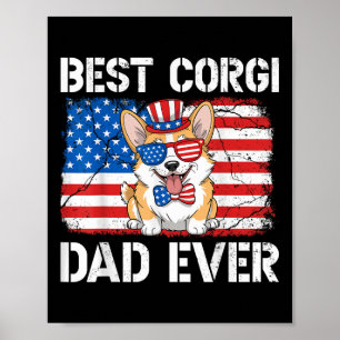 Affiche Meilleur Corgi Papa Jamais Drapeau Américain Chien