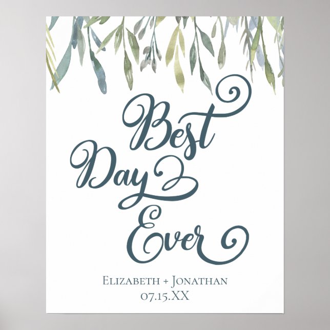 Affiche Meilleur Jour Ever Elegant Aquarelle Mariage (Devant)